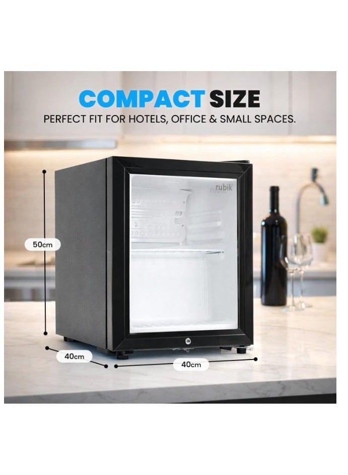 Rubik 40L Hotel Mini Fridge with Glass Door & Key Lock, Compressor Based AC-220V Beverage Refrigerator Cooler for Food Drinks Skincare Great for Home Office Hotel - Image 3