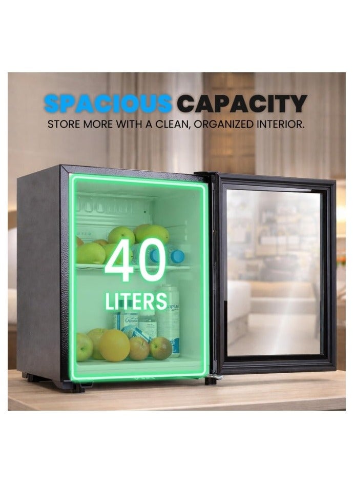 Rubik 40L Hotel Mini Fridge with Glass Door & Key Lock, Compressor Based AC-220V Beverage Refrigerator Cooler for Food Drinks Skincare Great for Home Office Hotel - Image 5