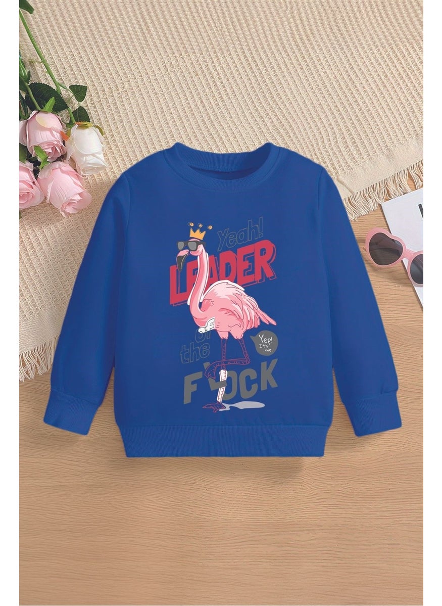 Myada New Season Leader Written Crown Filamingo Printed Oversize Hooded Kids Sweatshirt 13599  - Image 1