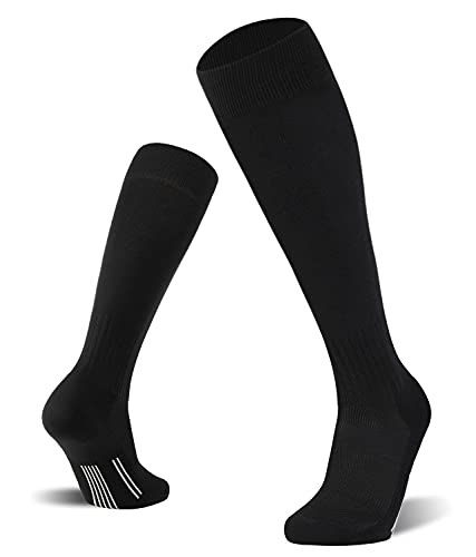 FITRELL 2/3 Pack Soccer Socks Baseball Softball For Youth Kids Boys Girls, Over-The-Calf Football Socks for Adult Men Women,Black*2,XSmall - Image 1