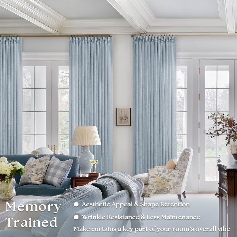 TWODRAPES Light Blue Linen Curtains 102 Inches Long for Living Room Pinch Pleated Drape with Hooks Rings for Track System Light Filtering 102 Inch Curtain for Bedroom Sliding Patio Door 2 Panels Dusty Blue - Image 2