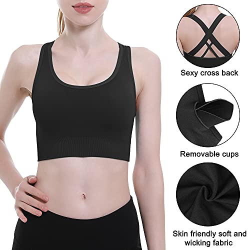 Double Couple Sports Bras for Women Padded High Impact Seamless Criss Cross Back Workout Tops Gym Activewear Bra Large - Image 5