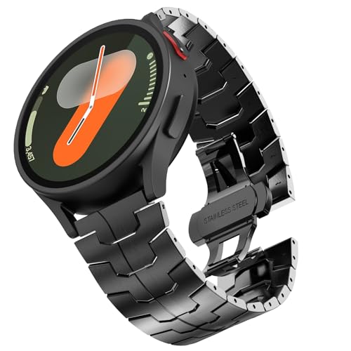 FULLIFE Compatible with Samsung Galaxy Watch 7 6 5 4 FE 40mm 44mm Band Metal Folding Clasp Stainless Steel 20mm Galaxy Watch 6 Classic 4 Classic 5 Pro 43mm 47mm 42mm 46mm 45mm for Men Women, Black - Image 4