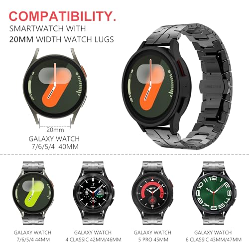 FULLIFE Compatible with Samsung Galaxy Watch 7 6 5 4 FE 40mm 44mm Band Metal Folding Clasp Stainless Steel 20mm Galaxy Watch 6 Classic 4 Classic 5 Pro 43mm 47mm 42mm 46mm 45mm for Men Women, Black - Image 2