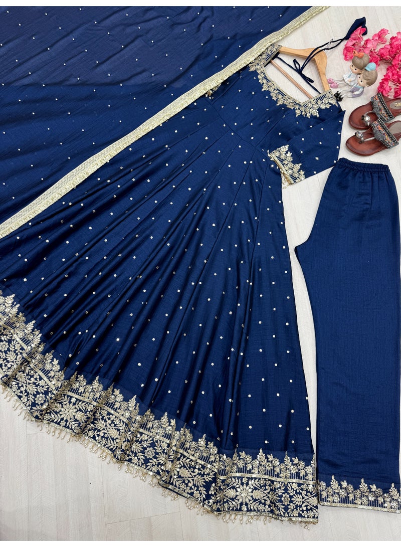 Super Asian Designer Anarkali Gown Set with Palazzo & Dupatta – Premium Embroidery & Fancy Lace Work - Image 2