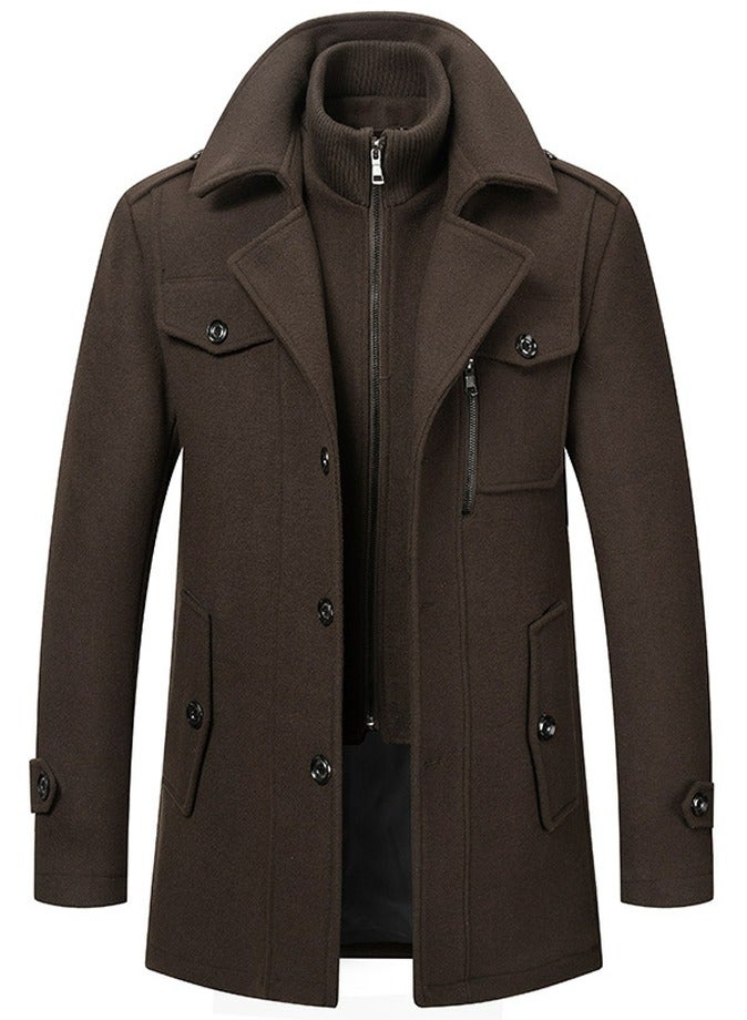 Loquat Men's Wool Blend Coat Windbreaker Trench Soft Warm Coat Brown  - Image 1