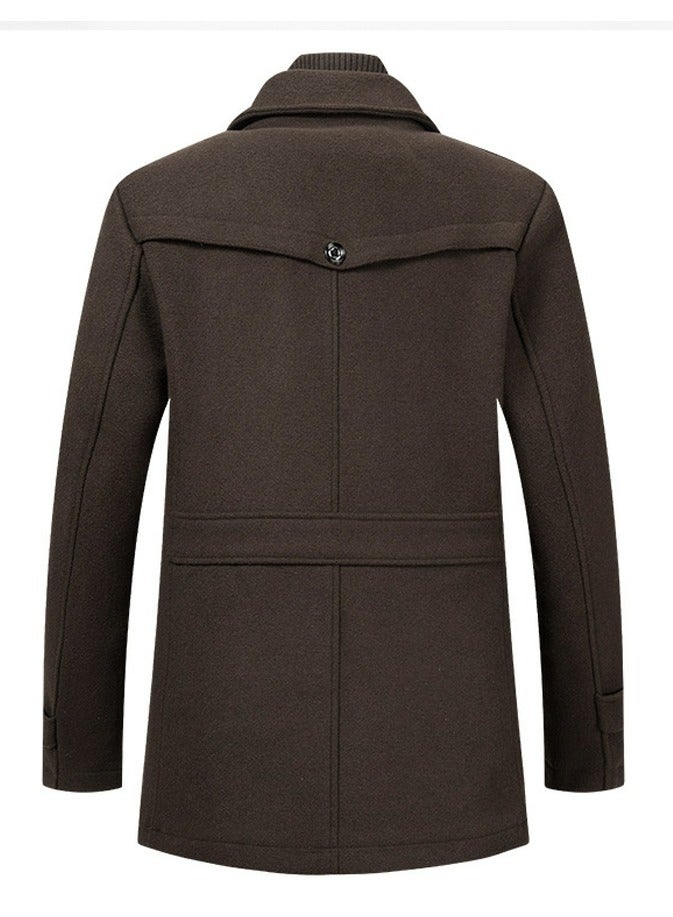 Loquat Men's Wool Blend Coat Windbreaker Trench Soft Warm Coat Brown  - Image 2