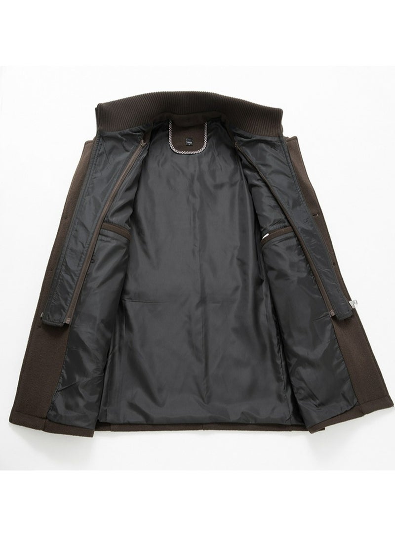 Loquat Men's Wool Blend Coat Windbreaker Trench Soft Warm Coat Brown  - Image 3