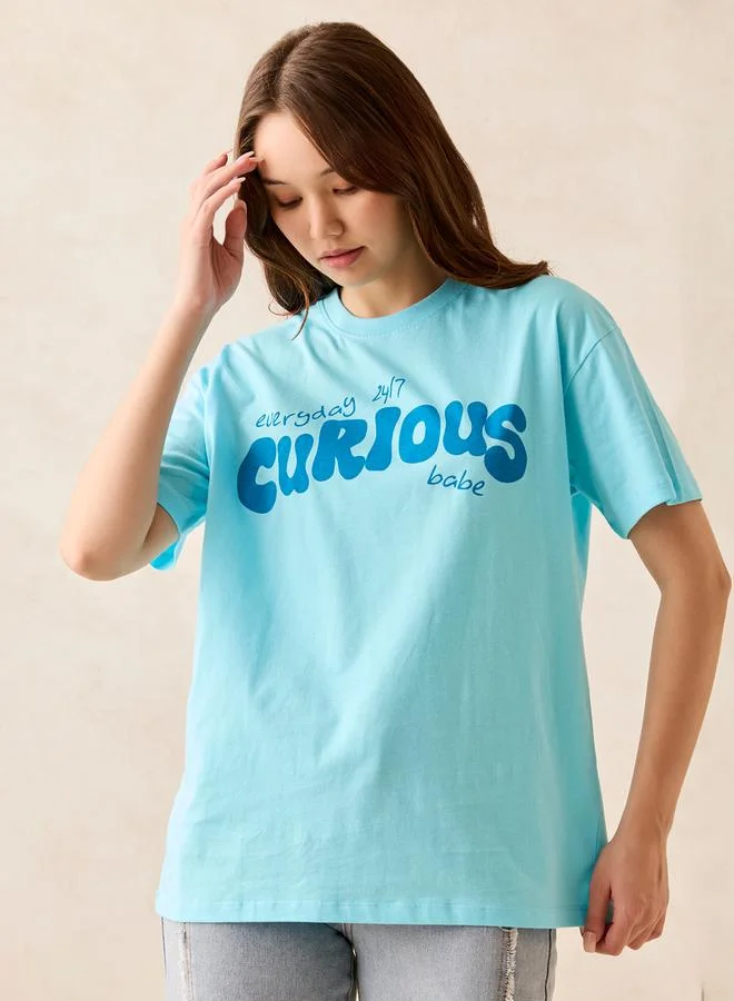 Outzidr  Blue Crew Neck Graphic T-Shirt for Women | Best Price UAE