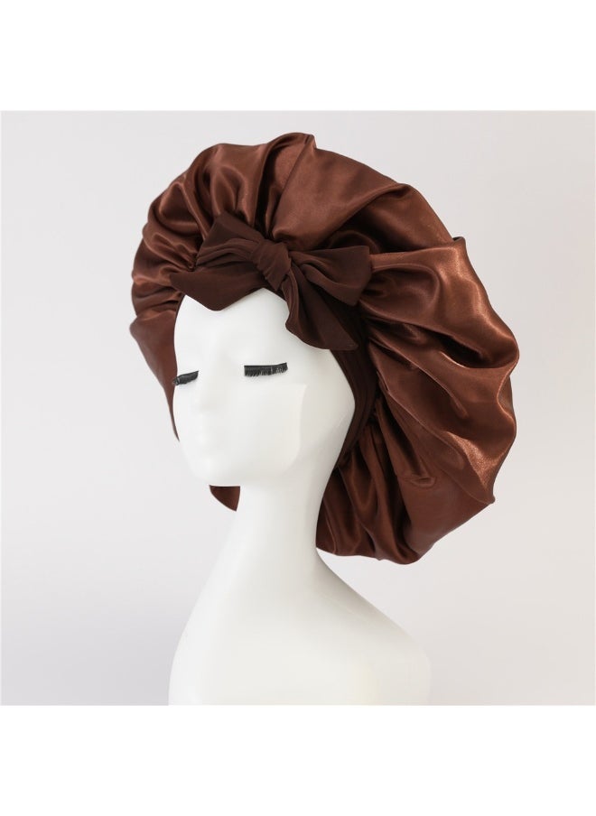 Generic Satin Ribbon Wide Brim Hat with Bow - Faux Silk Hair Care Beauty Hat  - Image 1