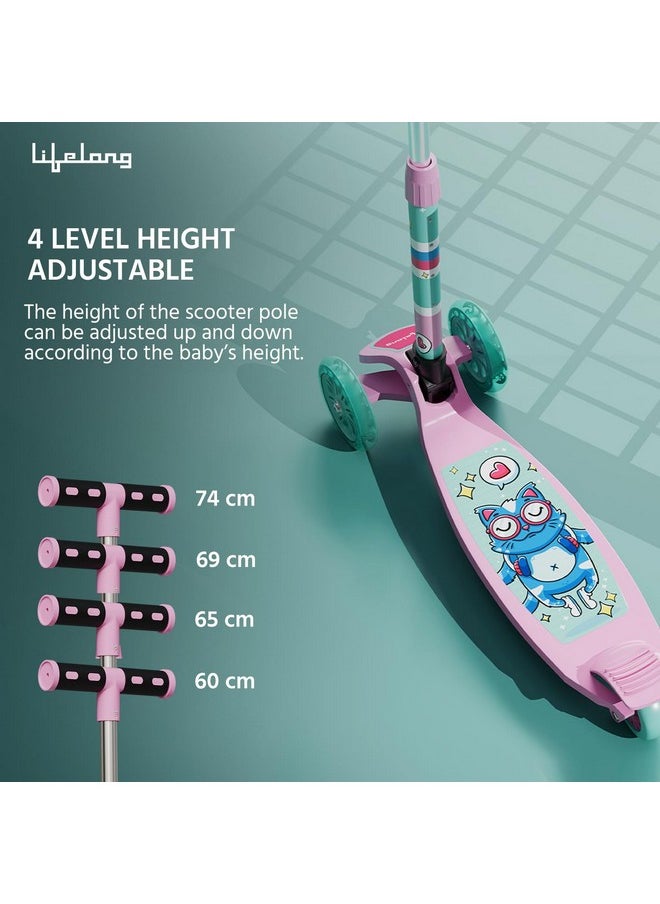 Lifelong Lifelong Scooter for Kids 3+ Years - Foldable Kids Scooter with PVC Wheels & Adjustable Height - Kick Scooter Capacity 50Kg- Baby Scooter Toys for 3+ Year Old Boy & Girl - Skate Scooter (Llks18) Pink  - Image 2