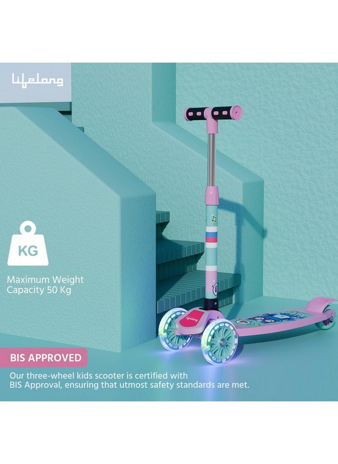 Lifelong Lifelong Scooter for Kids 3+ Years - Foldable Kids Scooter with PVC Wheels & Adjustable Height - Kick Scooter Capacity 50Kg- Baby Scooter Toys for 3+ Year Old Boy & Girl - Skate Scooter (Llks18) Pink  - Image 4
