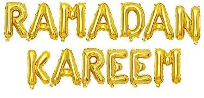 PARTY TIME  16 Durable Decorations for Party and Festival RAMADAN KAREEM Text Design Foil Balloons Latex Material  Gold - Image 1
