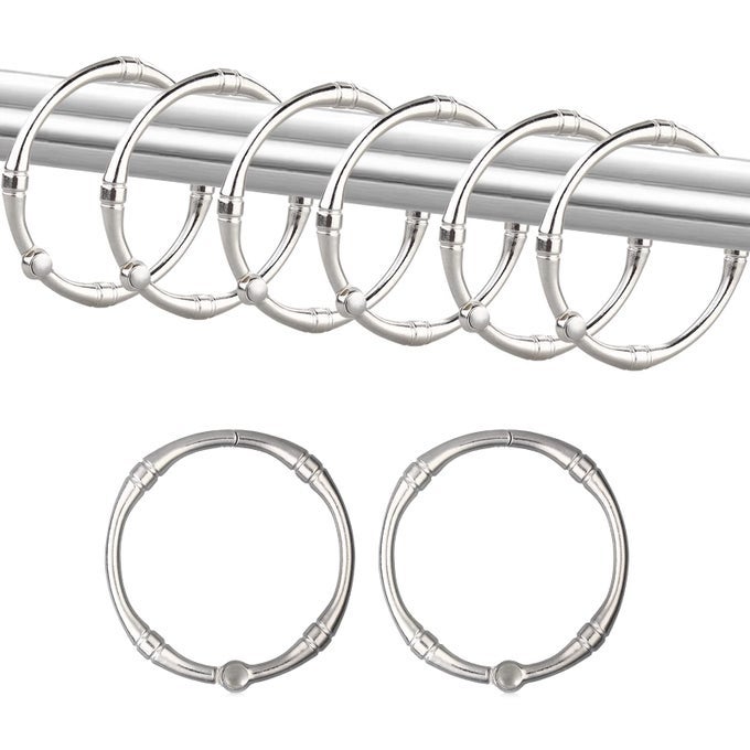 SHOWER CURTAIN HOOKS RUSTPROOF DECORATIVE SHOWER CURTAIN RINGS METAL ROUND SHOWER HOOKS FOR BATHROOM SHOWER ROD 12 PACK NICKEL
