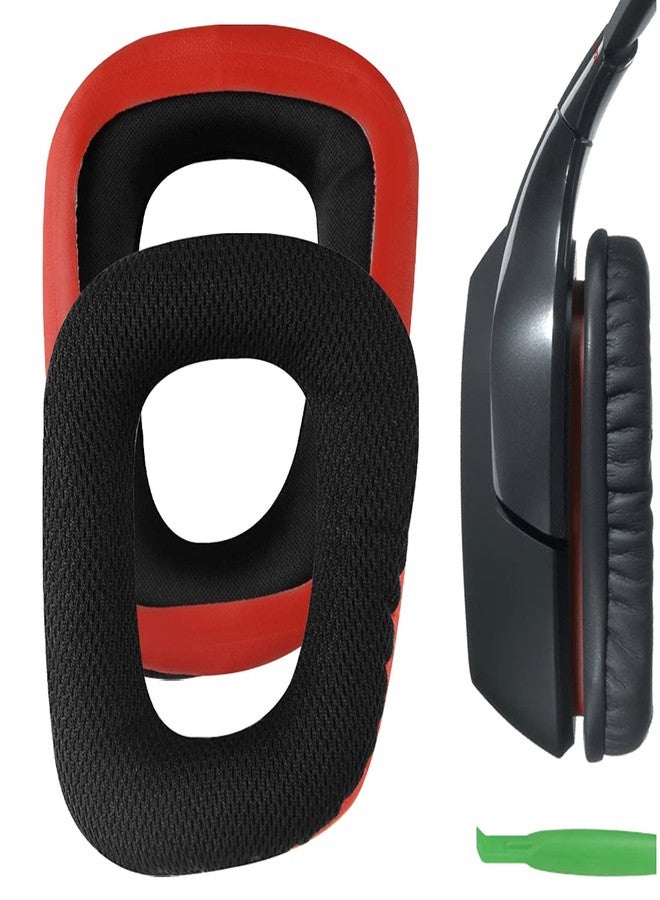 Geekria Comfort Replacement Ear Pads for Logitech G35, G430, G432, G332, G930, F450 Headphones Ear Cushions, Repair Parts with Video Guide (Black Red) - Image 1