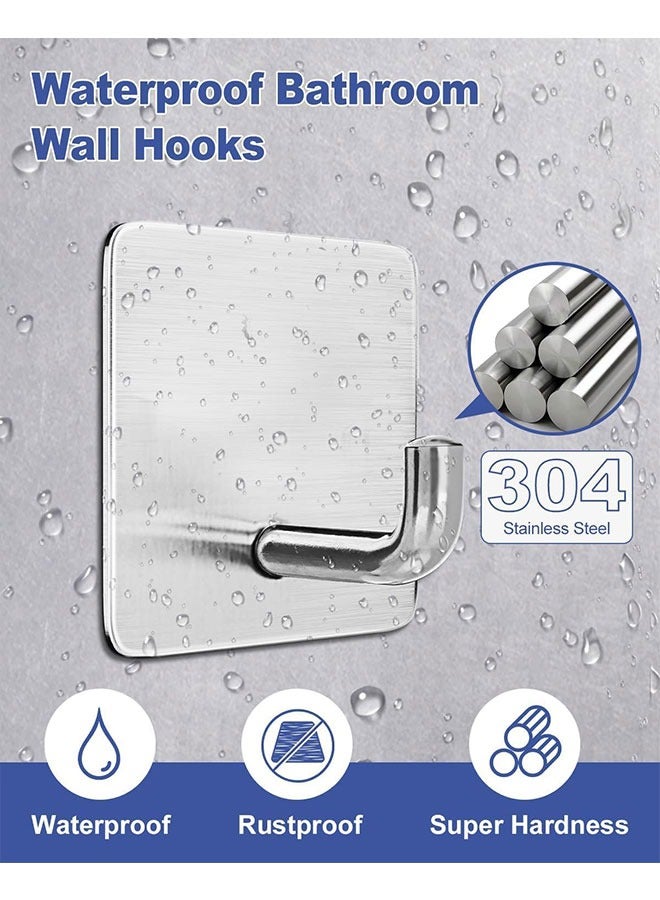 GoldenLike Adhesive Hook,4 Pack Heavy Duty Wall Hooks,Stainless Steel Towel Hooks Bathroom Coat Hook Self-Adhesive Wall Mounted Hook for Bathroom Kitchen - Image 5
