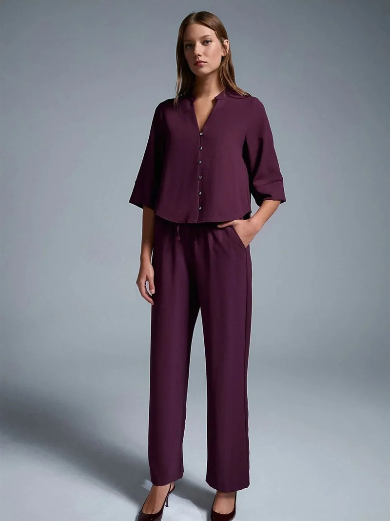 ديلفين DILVIN Women's Wide-Leg Crepe Trousers