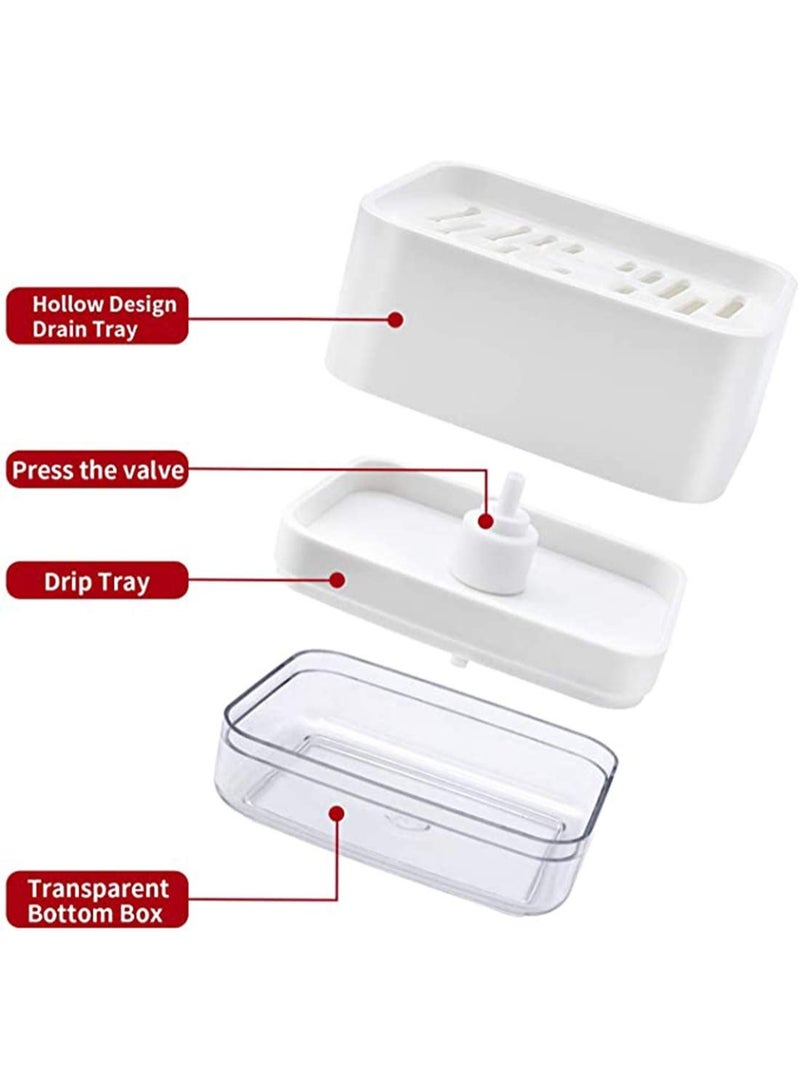 jaexest 2 in 1 Kitchen Sink Soap Dispenser with Sponge Holder, One Press Dish Soap Pump Dispenser, Hollow Drain Sponge Storage Rack with Removable Transparent Water Tray, Large Capacity Kitchen Detergent Organizer with Free Cleaning Sponge, White - Image 2