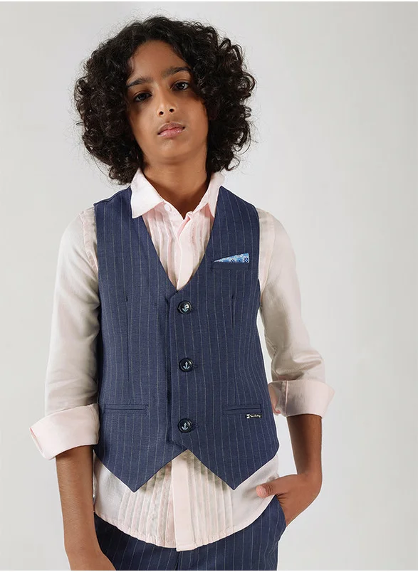 ون فرايدي One Friday Boys Blue Slim Fit Sleeveless Striped Waistcoat