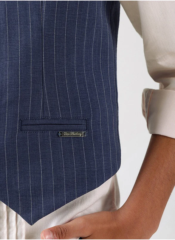 ون فرايدي One Friday Boys Blue Slim Fit Sleeveless Striped Waistcoat