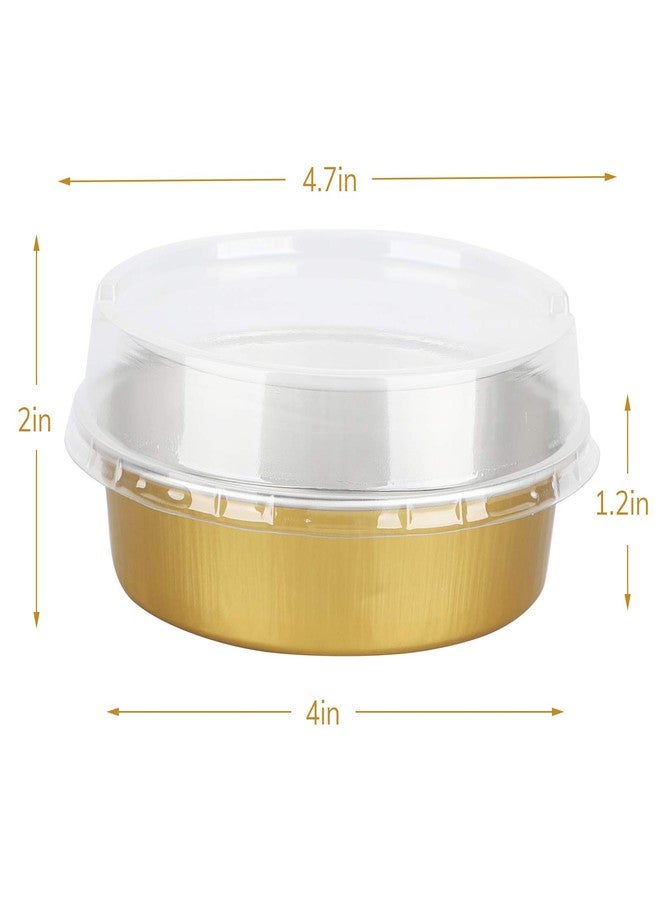 Beasea Disposable Pie Tins 4 Inch, 50 Pack Mini Tart Pans with Lids, 8 Oz Golden Aluminum Pie Pan Tin Tart Pans Round Oven Baking Mini Cake Pan for Pie Tart Quiche - Image 2