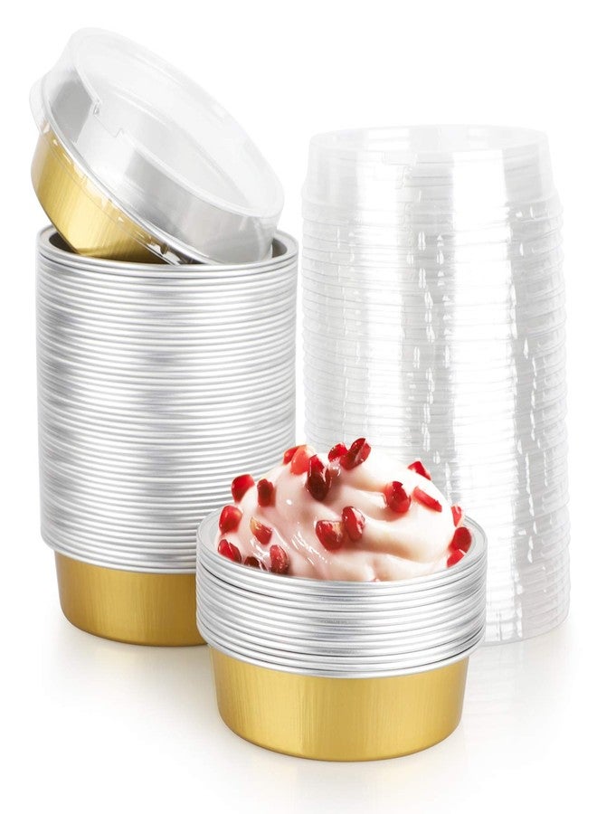 Beasea Disposable Pie Tins 4 Inch, 50 Pack Mini Tart Pans with Lids, 8 Oz Golden Aluminum Pie Pan Tin Tart Pans Round Oven Baking Mini Cake Pan for Pie Tart Quiche - Image 1