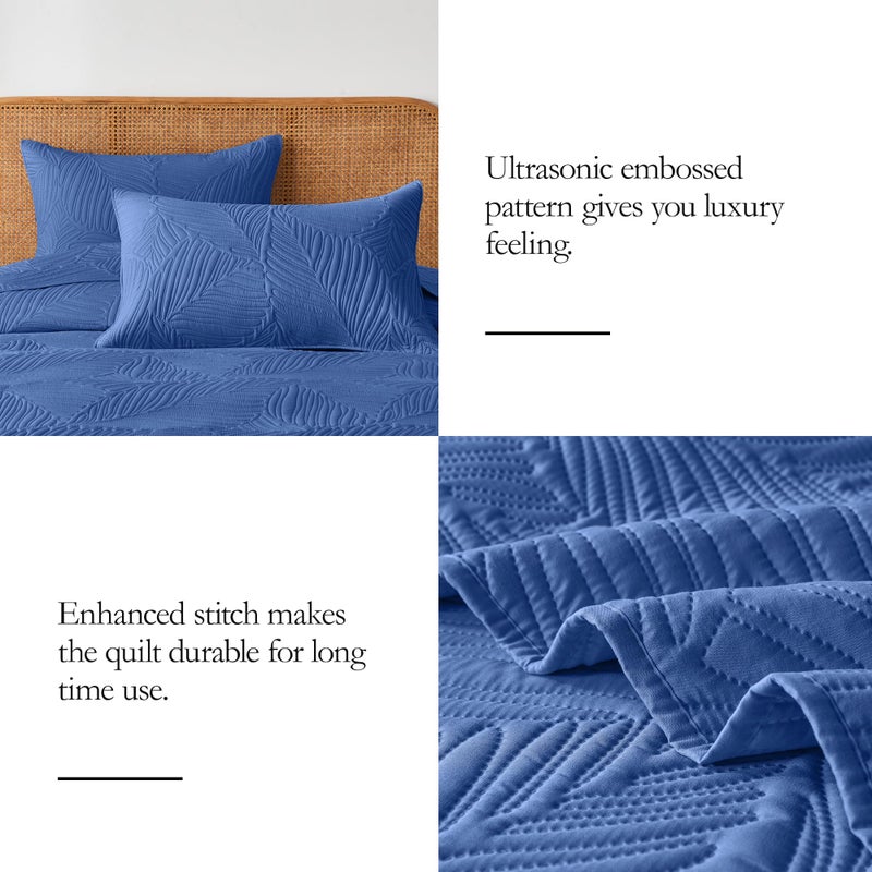 OARAGE Twin Quilt Bedding Set Soft Lightweight Dark Blue Bedspread with Leaf Pattern Ultrasonic Microfiber Bed Coverlet for All Season (1 Quilt 1 Sham) - Image 5