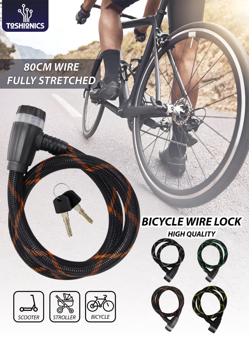 Toshionics قفل دراجة وسكوتر ثقيل 80 سم T114635 سلك فولاذي مضفر مضاد للسرقة مع مفاتيح، رأس قفل ABS متين، قفل عربة، قفل سكوتر كهربائي، كابل أمان للدراجة (سمك 15 مم) - Image 1