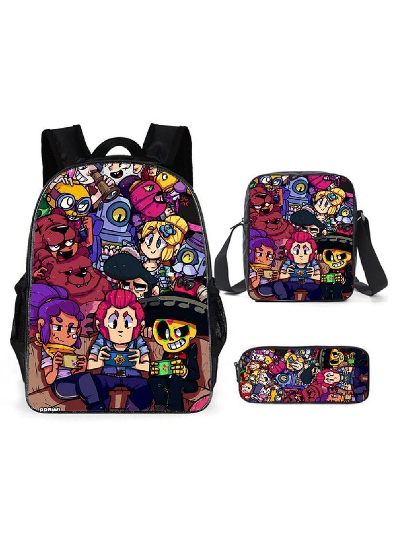 Brawl Stars Student Cartoon Anime Backpack Three-Piece Set 29*16*42cm
