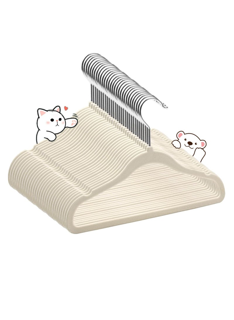 Baby Clothes Hangers, Kids Velvet Hangers, Baby Toddler Kids Hangers With Swivel 360 Hook, Notched Shoulder Design For Children Clothes, Sturdy&Durable Clothes Hangers (Off-white, 50pcs) - Image 1