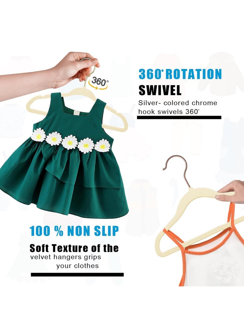 Baby Clothes Hangers, Kids Velvet Hangers, Baby Toddler Kids Hangers With Swivel 360 Hook, Notched Shoulder Design For Children Clothes, Sturdy&Durable Clothes Hangers (Off-white, 50pcs) - Image 2