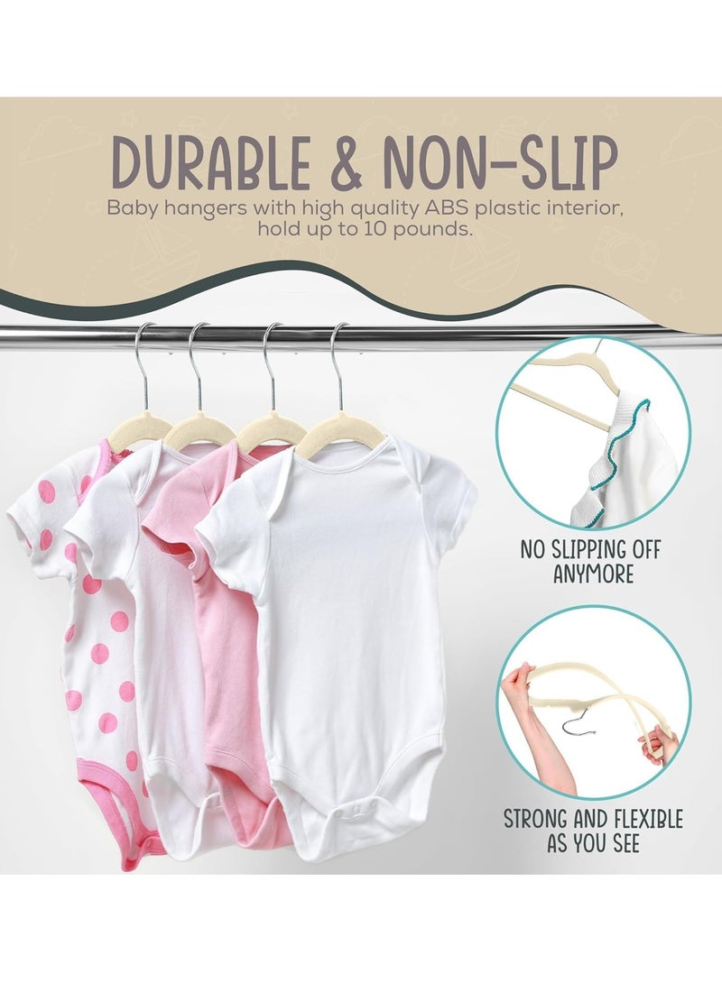 Baby Clothes Hangers, Kids Velvet Hangers, Baby Toddler Kids Hangers With Swivel 360 Hook, Notched Shoulder Design For Children Clothes, Sturdy&Durable Clothes Hangers (Off-white, 50pcs) - Image 5