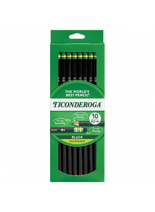 Ticonderoga Wood-Cased Pencils, Pre-Sharpened, 2 HB Soft, Black, 10 Count - Image 1