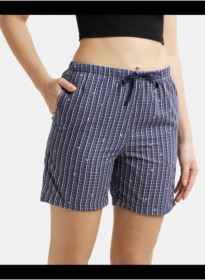 JOCKEY Jockey RX15 Women Super Combed Cotton Woven Relaxed Fit Checkered Shorts with Side Pockets  - Image 4