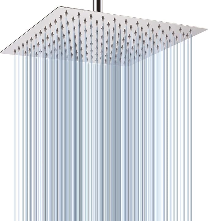 TOSCH Mirror Stainless Steel 304 Square Ultra Slim High Pressure Rainfall Shower Head for bathroom Chrome Finish (12 INCH) (WITHOUT SHOWER ARM) - Image 1