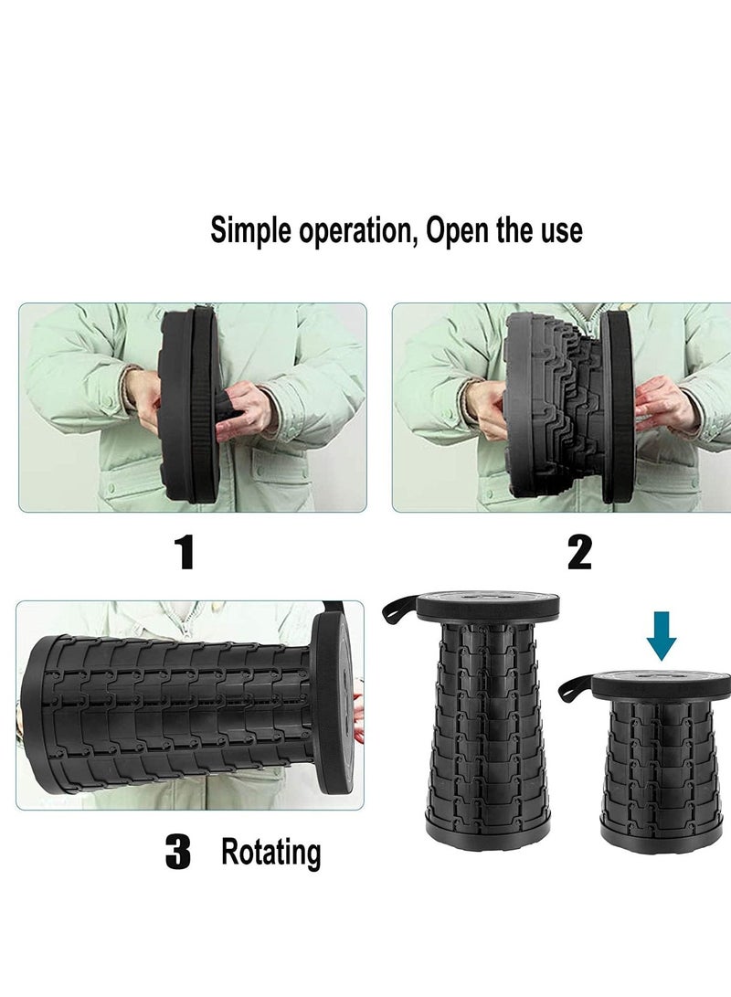 Portable Retractable Folding Stool, Collapsible Telescopic Safety Stool Sturdy and Lightweight with 330lbs Load Capacity for Adults Seniors Picnic Fishing Hiking Travel BBQ (Black) - Image 4