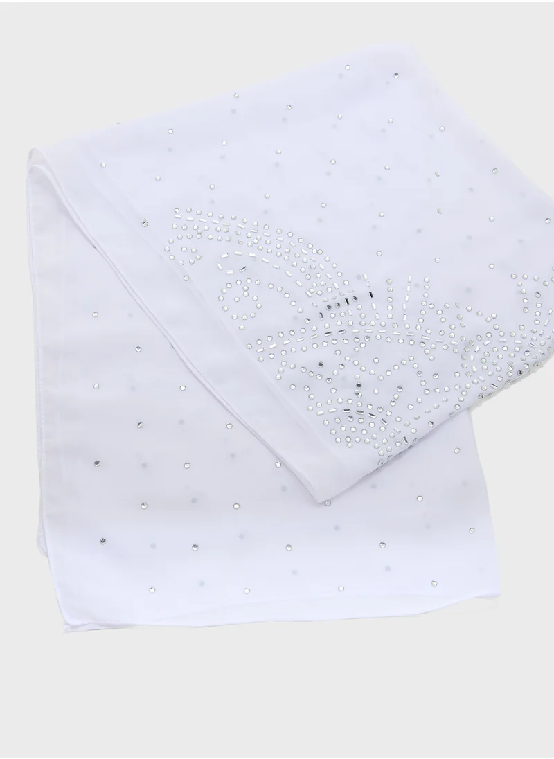 خزانة Embellished Floral Detail Long Hijab Scarf