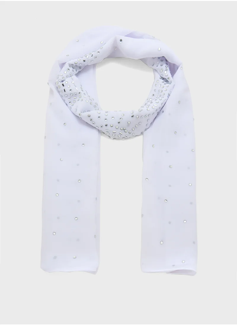 Khizana Embellished Floral Detail Long Hijab Scarf