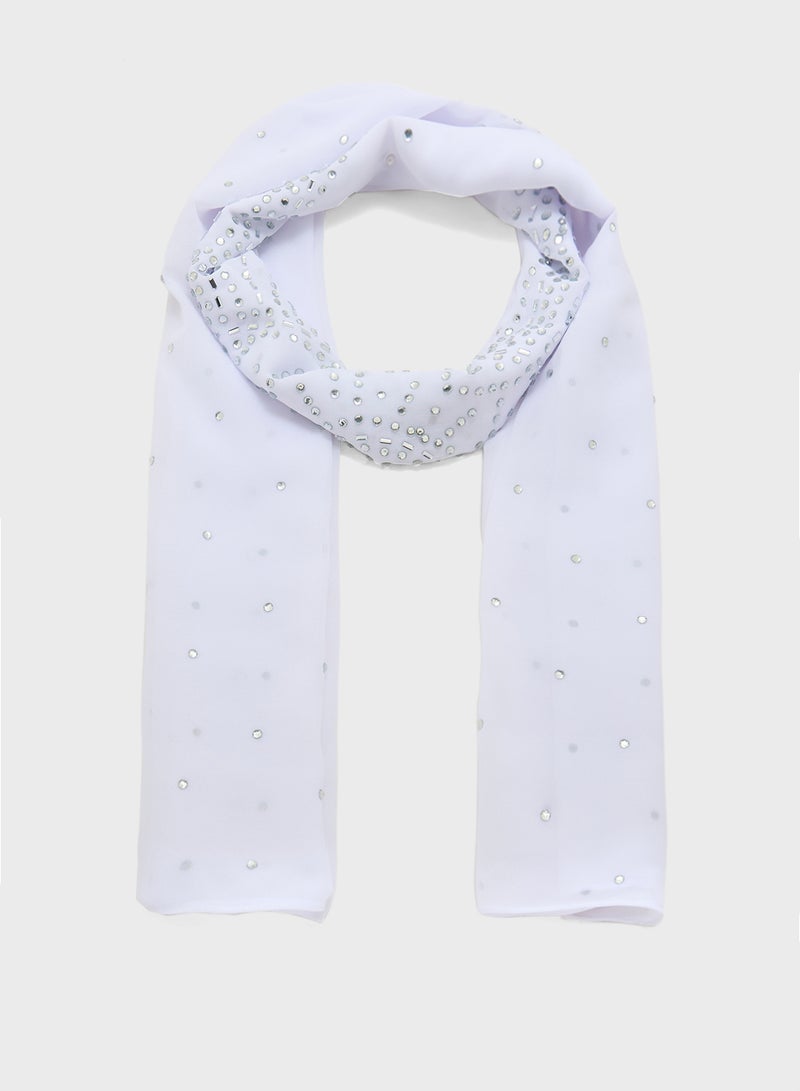 Khizana Embellished Floral Detail Long Hijab Scarf  - Image 1