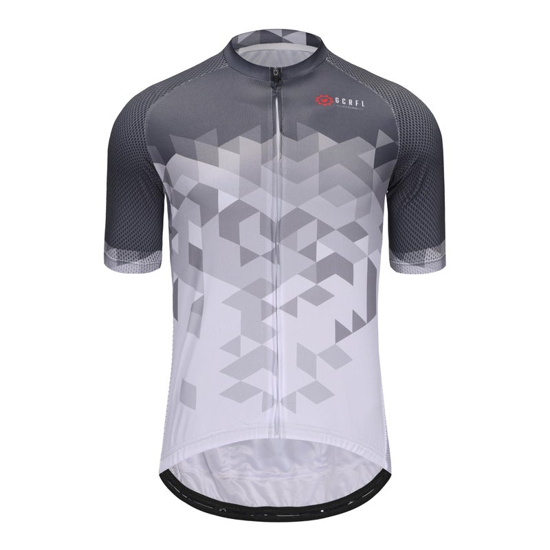 GCRFL Mens Cycling Jersey Short Sleeve Biking Shirt with 3 Rear Pockets Zipper Pocket Breathable Quick Dry Bicycle Jersey Grey White 2XLarge