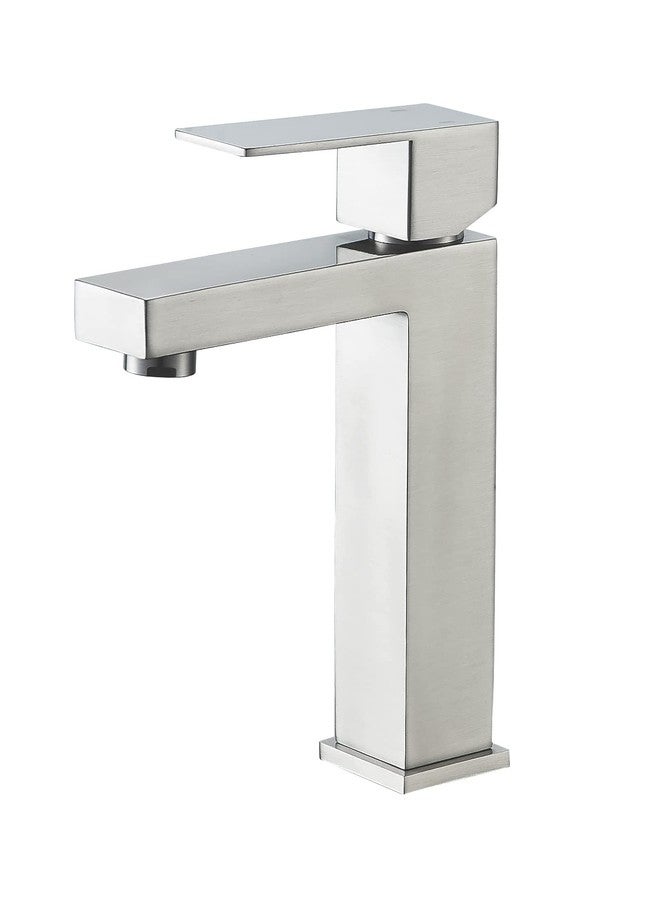 VOTON Brushed Nickel Bathroom Faucets Single Handle Modern Vanity Sink Faucet 1 Hole or 3 Hole with Deck Plate and Water Supply Hoses, Stainless Steel Bathroom Faucet Lead-Free - Image 1