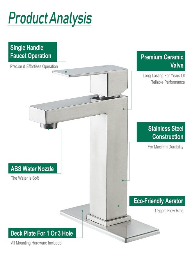 VOTON Brushed Nickel Bathroom Faucets Single Handle Modern Vanity Sink Faucet 1 Hole or 3 Hole with Deck Plate and Water Supply Hoses, Stainless Steel Bathroom Faucet Lead-Free - Image 5