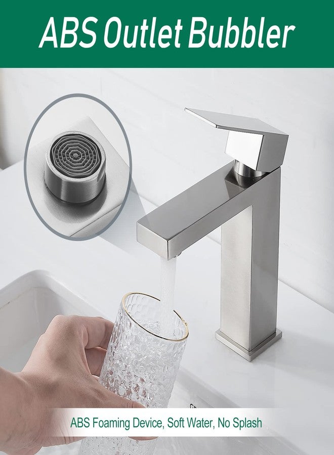 VOTON Brushed Nickel Bathroom Faucets Single Handle Modern Vanity Sink Faucet 1 Hole or 3 Hole with Deck Plate and Water Supply Hoses, Stainless Steel Bathroom Faucet Lead-Free - Image 2