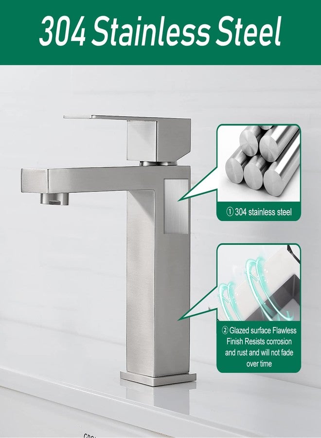VOTON Brushed Nickel Bathroom Faucets Single Handle Modern Vanity Sink Faucet 1 Hole or 3 Hole with Deck Plate and Water Supply Hoses, Stainless Steel Bathroom Faucet Lead-Free - Image 3