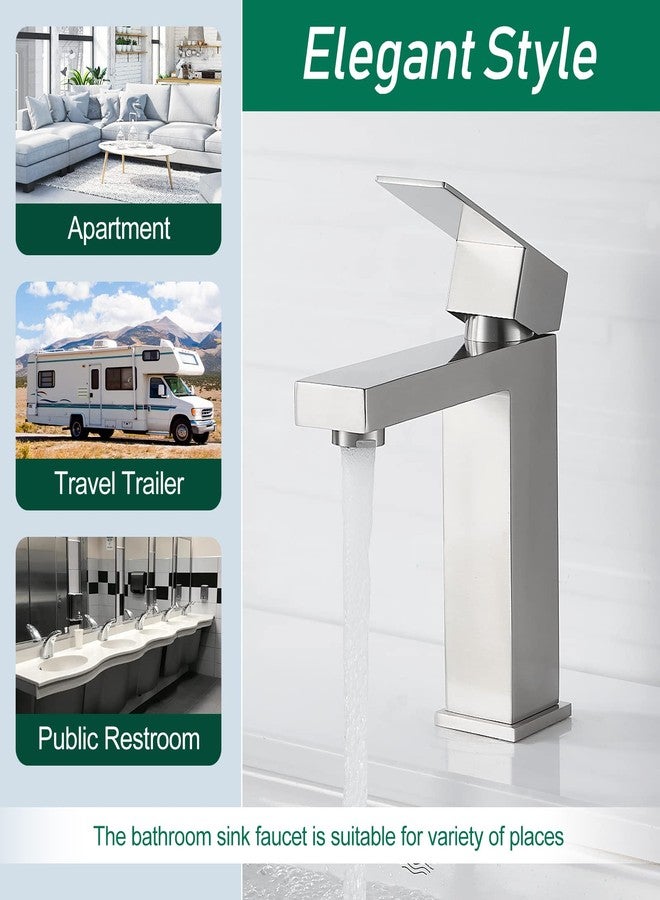 VOTON Brushed Nickel Bathroom Faucets Single Handle Modern Vanity Sink Faucet 1 Hole or 3 Hole with Deck Plate and Water Supply Hoses, Stainless Steel Bathroom Faucet Lead-Free - Image 4