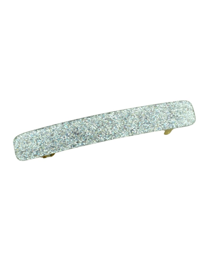 French Amie - French Amie Small Silver Glitter 2 14 inch Celluloid Acetate Automatic Hair Clip Barrette for Women and Girls Handmade in France - Image 1