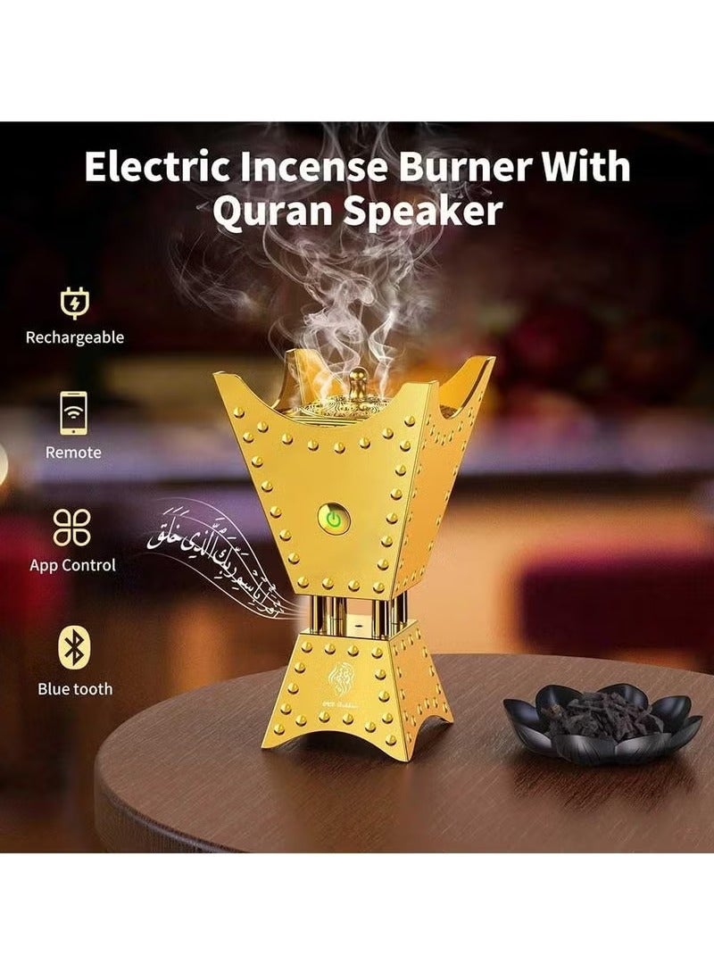 TIGER Arabic Electric Metal Oud Burner with Full Quran Speaker – SQ-668 | Smart Bluetooth Bakhoor Diffuser with Remote & App Control, LED Light, Rechargeable Battery, HD Audio, Quran Recitation, for Home, Majlis, Mosque, or Car Use - Image 2