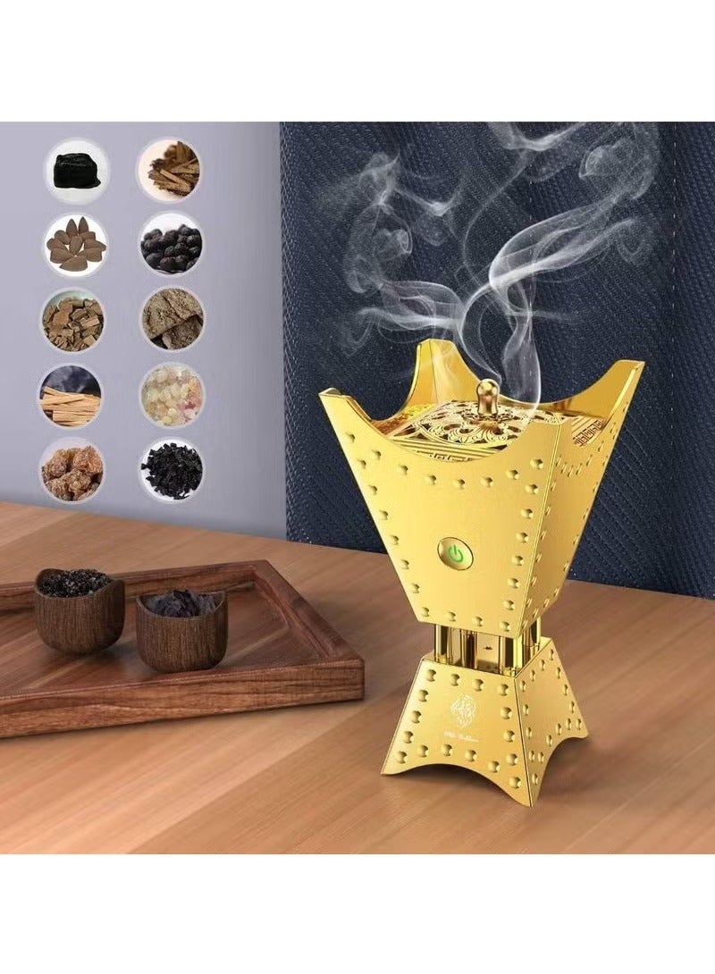 TIGER Arabic Electric Metal Oud Burner with Full Quran Speaker – SQ-668 | Smart Bluetooth Bakhoor Diffuser with Remote & App Control, LED Light, Rechargeable Battery, HD Audio, Quran Recitation, for Home, Majlis, Mosque, or Car Use - Image 4