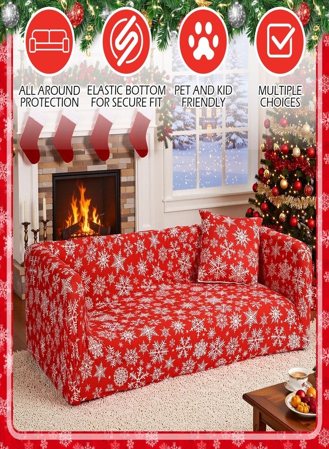 Mindsoft Christmas Sofa Cover for 3 Seaters Snowflakes Sofa Slipcover Stretch Couch Cover with Elastic Bottom for Home Living Room Christmas Decoration - Image 4