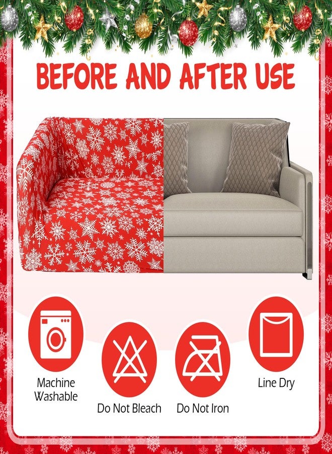 Mindsoft Christmas Sofa Cover for 3 Seaters Snowflakes Sofa Slipcover Stretch Couch Cover with Elastic Bottom for Home Living Room Christmas Decoration - Image 5